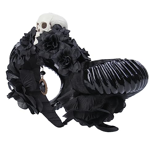 Ipetboom Schädel Haarreif mit Spitzenverzierung und Hörnern Schwarzes Halloween Accessoire für Festtags Dekoration und Gothic Kostüm Geeignet für Party und Fotoshooting von Ipetboom