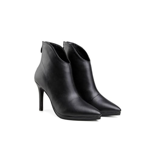 Ipetboom Schlangenprägung Stiefeletten Damen High Heeled Kurzschaft mit Rückreißverschluss Spitze Zehen PU Material Rutschfest Elegant für Alltag und Party Schwarz von Ipetboom