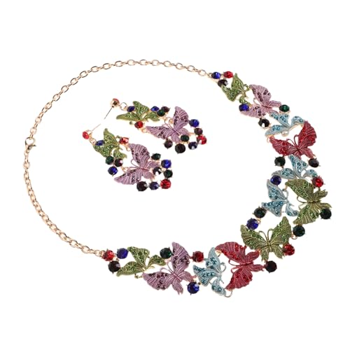 Ipetboom Schmetterling Schmuckset mit Bunten Akzenten Statement Halskette und Ohrringe für Damen Elegantes Brautschmuck Set für Hochzeit Abschlussball und Festliche Anlässe von Ipetboom
