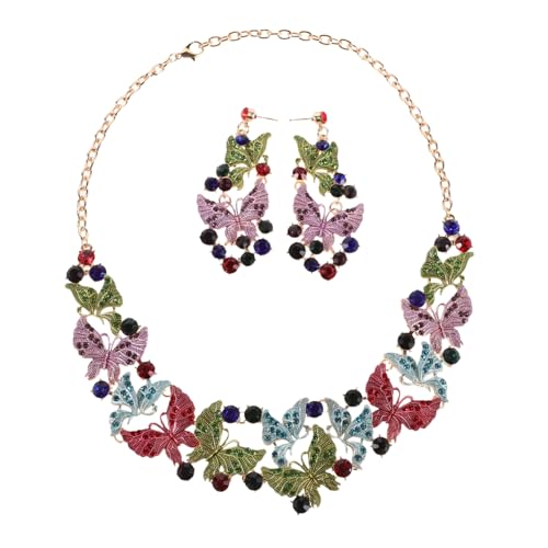 Ipetboom Schmetterling Schmuckset mit Öl Inlay Halskette Ohrringe Statement für Hochzeit Ball Damen Festliche Accessoires von Ipetboom