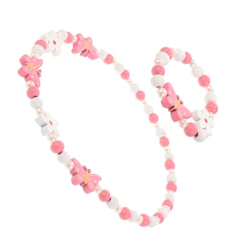 Ipetboom Schmetterlingsschmuck Set Mädchen Halskette Armband Set aus Perlen und Holz Buntes Design Freundschaftsschmuck für Alltag und Party von Ipetboom