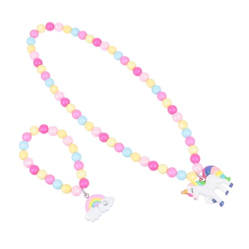 Ipetboom Schmuck Set Einhorn Armband und Halskette aus Kunststoffperlen Buntes DIY Schmuckset für Mädchen Geeignet als Geschenk Verkleidung und Partyaccessoire von Ipetboom