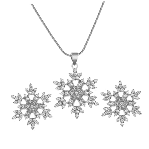 Ipetboom Schmuckset Damen Strass Schneeflocke Halskette Ohrringe mit Funkelnden Kristallen Eleganter Silberschmuck für Festliche Anlässe Leicht und Modisch von Ipetboom