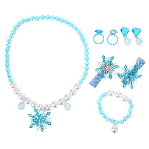 Ipetboom Schmuckset Mädchen Perlen Set mit Schneeflocken Anhänger Hautfreundlich und Leicht Armband Halskette Ring Ohrclips für Mädchen Jahre Geschenk für Geburtstag Weihnachten von Ipetboom