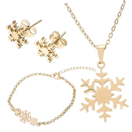 Ipetboom Schneeflocken Ohrstecker und Choker Halskette Teiliges Doppellagiges Armband Damen Schmuck für Festliche Anlässe und Outfits von Ipetboom