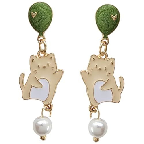 Ipetboom Silber Katzenohrringe mit Perlenanhänger Leichte Damen Ohrstecker Tierohrringe für Frauen für Festivals Partys und Alltag Angenehm zu Tragen von Ipetboom