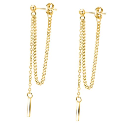 Ipetboom Silber Ohrstecker mit Langem Kettenanhänger Schlichte Hängende Ohrringe für Damen und Mädchen Leichte Elegante Ohrschmuck Passend zu Casual und Festlicher Kleidung von Ipetboom