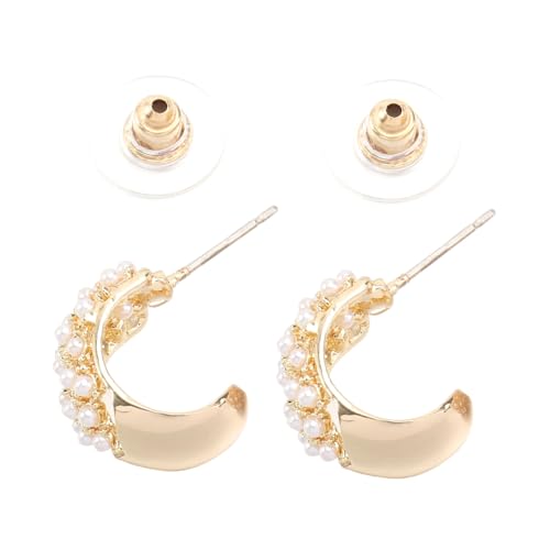 Ipetboom Silber Perlen Halbkreis Ohrstecker Damen Ohrschmuck C Förmig Elegant Modisch für Alltag und Party von Ipetboom