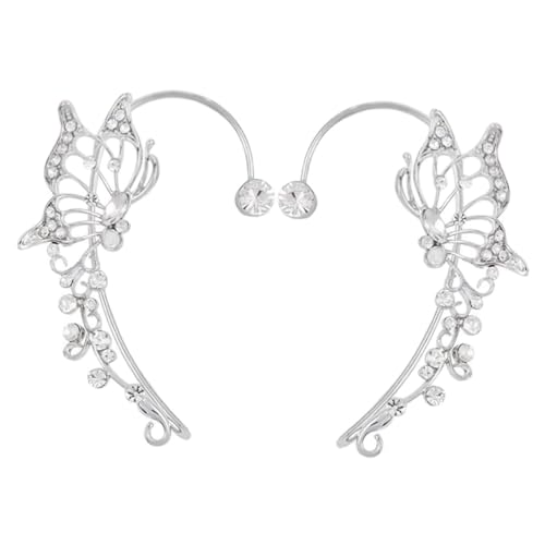 Ipetboom Silberfarbene Ohrclips mit Schmetterlings motiv und Funkelnden Strasssteinen nicht Durchstochen Leichter Ohrhaken clip Elegante Damenohrringe für Geburtstag Hochzeit Club und von Ipetboom