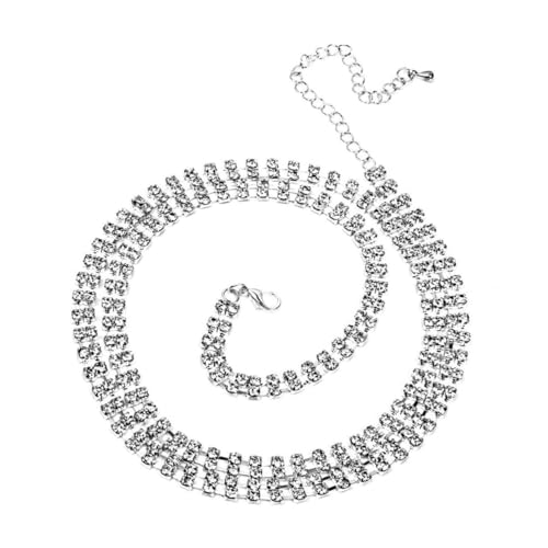 Ipetboom Silberne Verstellbare Taillenkette mit Funkelnden Strasssteinen Doppellagige Bauchkette aus Langlebigem Kupfer Modisches Accessoire für Damen für Bikini und Abendkleid von Ipetboom