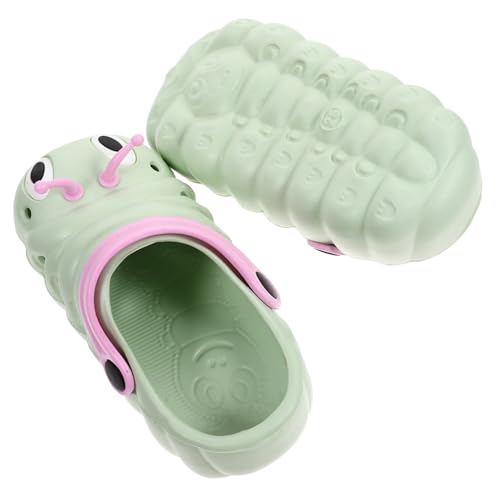 Ipetboom Sommer Sandalen Grün Innenlänge Cartoon Raupe Motiv Leichte Atmungsaktive Strandschuhe für Jungen und Mädchen Rutschfeste Geschlossene Zehen Slipper von Ipetboom