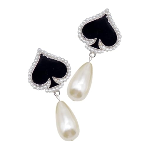 Ipetboom Spade Poker Ohrstecker mit Perlen Damen Dangle Ohrringe für Mädchen Kartenspiel Schmuck für Geburtstag Hochzeit Valentinstag Alltag und Besondere Anlässe von Ipetboom