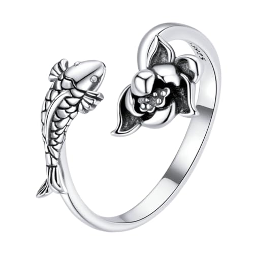 Ipetboom Sterling Offener Lotus Ring Damen Einstellbar Verstellbarer Blütenblatt Schmuck für Frauen Eleganter Modeschmuck Ringe Damen Freundin von Ipetboom
