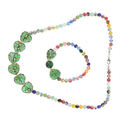 Ipetboom Stil Schmuckset Herz Anhänger Halskette und Bangle Armband für Frauen Bunte Glasperlen Elegantes zu Weihnachten und Geburtstag von Ipetboom