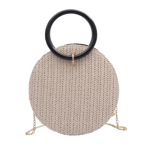 Ipetboom Strandtasche Damen Strohgeflecht Kleine Runde Handtasche Casual Tragbar Modisch Weiß Leichte Umhängetasche für Alltag Arbeit Freizeit Shopping von Ipetboom