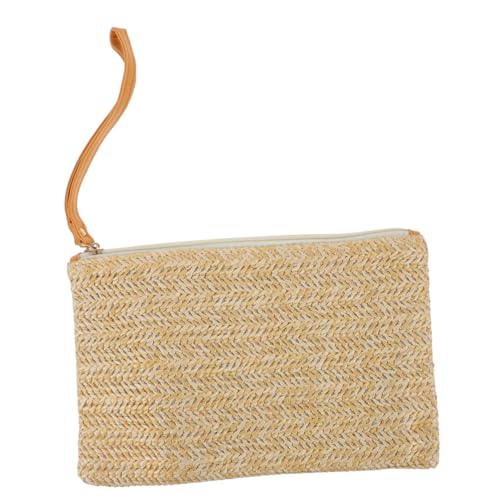 Ipetboom Strandtaugliche Damen Strohtasche Kleine Clutch mit Reißverschluss Sommer Handtasche Handgefertigt aus Feinem Stroh und Polyesterfutter für Smartphone und Kleinigkeiten von Ipetboom