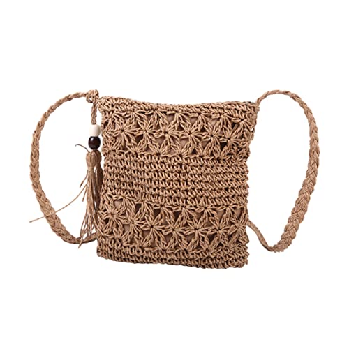Ipetboom Strapazierfähige Strohtasche Damen Handgewebt mit Quasten Leichte Umhängetasche und Schultertasche Modische Crossbody Bag für Strand Alltag und Reisen Praktisch mit Großem von Ipetboom