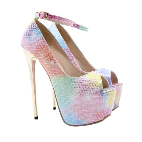 Ipetboom Stylische Damen Sandaletten mit Hohem Absatz Fischmaul Design Farbiger Schlangenhaut Komfortable Polsterung Rutschfeste Sohle für Sommermode und Anlässe von Ipetboom