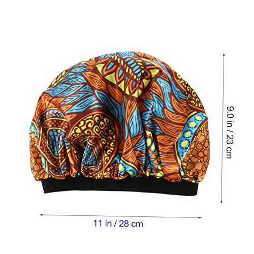 Ipetboom Stylische Damen Schlafhaube Elastische Satin Mütze Doppellagig Afrikanischer Stil Braun mit Sonnenblumenmuster Für Lockiges Haar Haarausfall Dusche und Nachtgebrauch von Ipetboom