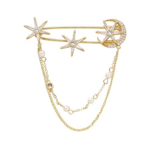 Ipetboom Stylische Six Point Star Brosche Kreative Damen Anstecknadel mit Kette Modisches Accessoire für Kleidung Taschen Schals Vielseitiger Schmuck Hochzeit von Ipetboom