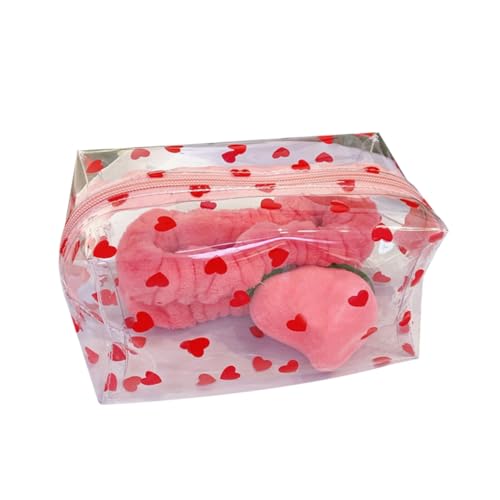 Ipetboom Pu Leder Transparent Kosmetiktasche Wasserdichtes Make-up Täschchen Für Frauen Und Mädchen Für Reisen Und Schulbedarf Love Heart Design von Ipetboom