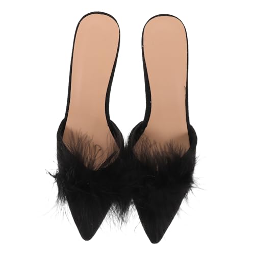Ipetboom Transparente Damen High Heel Slipper mit Spitzem Zehenbereich rutschfest Modisch und Leicht Hausschuhe für Sommerpartys und Alltag Schwarze von Ipetboom