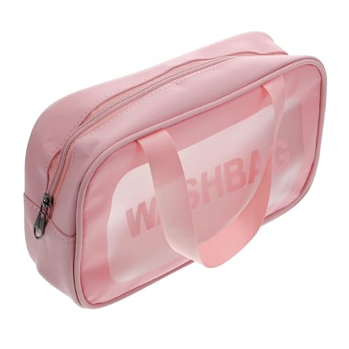 Ipetboom Transparente Kosmetiktasche Reise-wäschesack Gefrostete Kosmetiktasche Kosmetische Zugtasche Toilettenartikel-Organizer Faltbare Strandtasche Mann Tragbar Große Tasche Rosa PVC von Ipetboom