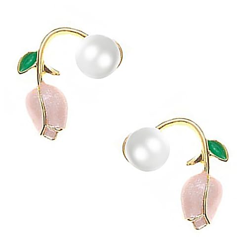 Ipetboom Tulpen Ohrringe mit Perlen Zierliche Ohrstecker für Damen Leichte Blüten Studs in Pastellrosa Eleganter Schmuck für Hochzeit Party Alltag Geschenkidee von Ipetboom