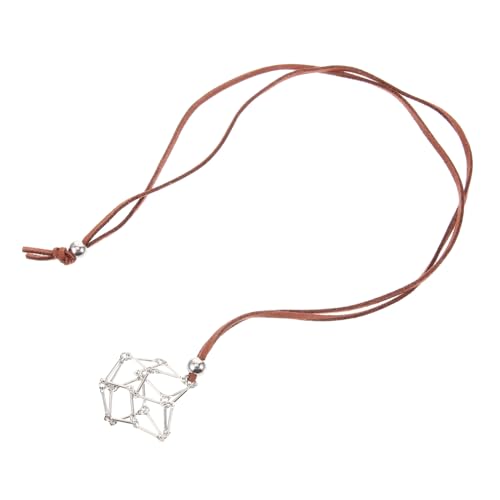 Ipetboom Verstellbare Metallkette mit Lederband Kristallkäfig Anhänger Natürlicher Steinhalter Schmuckanhänger Handgefertigte Vintage Halskette für Damen und Herren Geschenkidee von Ipetboom