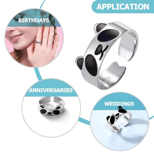 Ipetboom Verstellbarer Damen Fingerring Panda Form Schwarzer Emaille Ring Eleganter Offener Ring Geschenk Schmuck für Alltag und Besondere Anlässe von Ipetboom