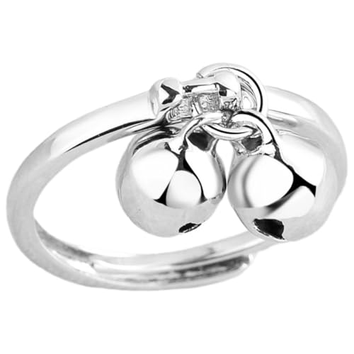 Ipetboom Verstellbarer Damenring mit Zwei Klingelnden Kugeln Offener Schmuckring aus Metall Kreativer Modischer Fingerschmuck für Frauen Geeignet für Festivals und Alltag von Ipetboom