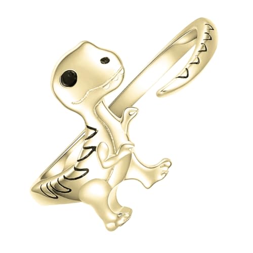 Ipetboom Verstellbarer Dinosaurier Ring Damen Schmuck Kreativer Offener Fingerring Goldfarben Charmanter Verstellring für Geburtstag Party Alltag von Ipetboom