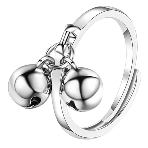Ipetboom Verstellbarer Doppelkugel Glockenring für Damen Offener Ring Modisches Design Einzigartiger Dekorationsring für Freunde Familie von Ipetboom