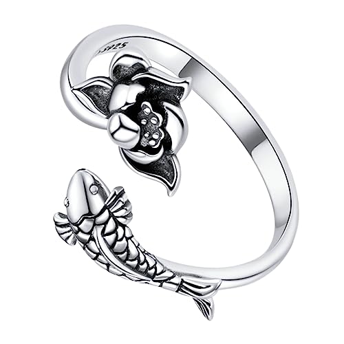Ipetboom Lotusring Für Frauen Offener Fischring Modisch Verstellbarer Ring Aus Hochwertigem Material Als Geschenk Für Damen von Ipetboom