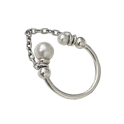 Ipetboom Verstellbarer Perlenring Damen Offene Ringschiene Silber Leicht Elegant Perlenkette Charm Schmuck Komfortabler Fingerring von Ipetboom