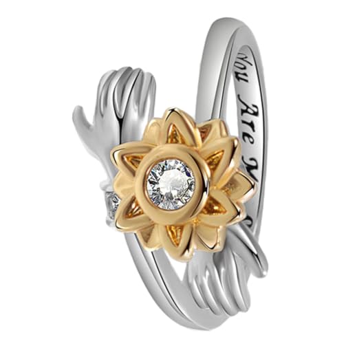 Ipetboom Verstellbarer Sonnenblumenring Damen Silber Drehbarer Umarmungsring Schmuck für Mädchen und Enkelin Statement Schmuck für Alltag Party Hochzeit und Festival von Ipetboom