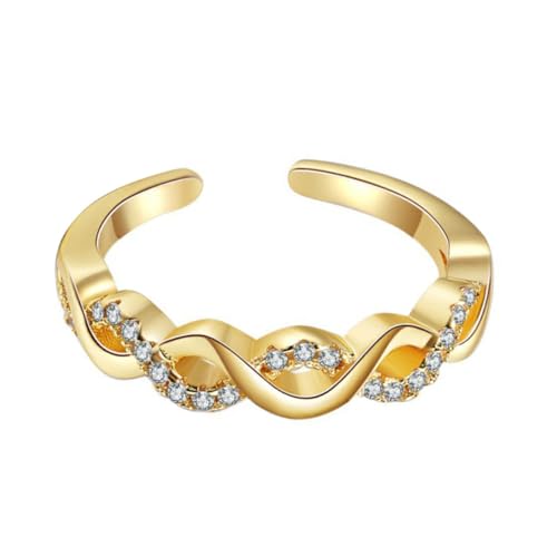 Ipetboom Verstellbarer Statement Ring Damen Offener Kupferring mit Strass Geflochtenes Design Stylisches Schmuckband Leichter Eleganter Modeschmuck für Finger und von Ipetboom