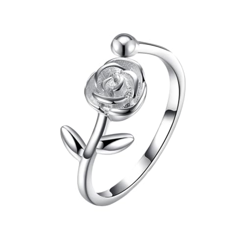 Ipetboom Verstellbarer Sterling Silber Ring Damen Offener Rosenschmuck Eleganter Blütenring Verlobungsring Schmuck für Alltag und Besondere Anlässe von Ipetboom