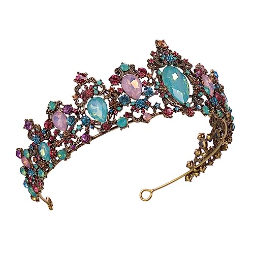 Ipetboom Vintage Braut Krone mit Bunten Kristallen Barock Tiara Antiallergisch Rostfrei für Hochzeit Fest Bühne Brautkopfschmuck Damen Haarschmuck Luxuriöses Design von Ipetboom