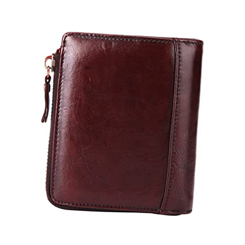 Ipetboom Vintage Herren Geldbörse Ölwachsleder Multifunktionale Brieftasche Mit Reißverschluss Kurzformat Retro Eleganter Halter Für Karten von Ipetboom