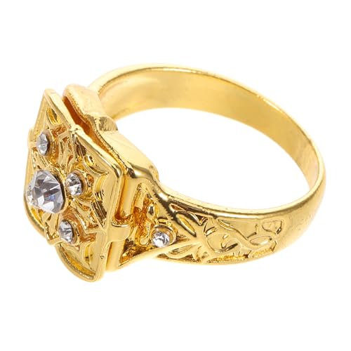 Ipetboom Vintage Herrenring mit Graviertem Design und Strahlenden Mikropavé Rhinestones Goldfarbener Flip Top Locket Ring Vielseitig für Alltag Partys und Besondere Anlässe Geeignet von Ipetboom
