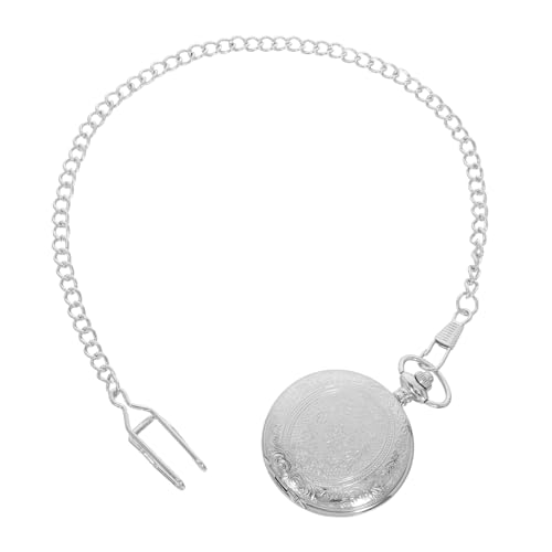 Ipetboom Vintage Mechanische Taschenuhr mit Kette Klassische Gravur Präzises Innenleben Flip-Cover-Schutz Große Silberne Taschenuhr für Herren und Damen Elegantes Retro Design von Ipetboom