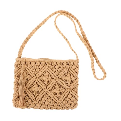 Ipetboom Vintage Stil Schultertasche für Damen Leichte Woven Strandtasche mit Fransen für Freizeit Shopping und Partys Praktische Umhängetasche Braun von Ipetboom