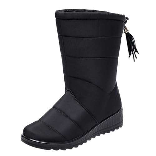 Ipetboom Warme Damen Schneestiefel mit Mittelhohem Schaft Rutschfeste Sohle Wasserdichtes Obermaterial aus Hochwertigem Gefüttert mit Weichem Fleece Modisch mit Quasten für Herbst und von Ipetboom