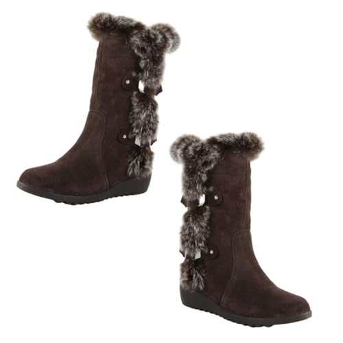 Ipetboom Warme Damen Winter Plüsch Boots Mittelhoher Schaft Weiches Plüschfutter Schneestiefel für Herbst und Winter Dunkelbraun Komfortabel und Stylisch von Ipetboom