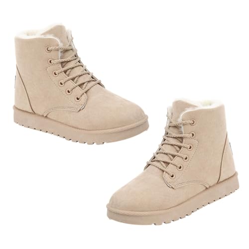 Ipetboom Warme Damen Winterstiefel Kurzschaft Gefütterte Schneestiefel mit Flachem Absatz und Schnürung Bequeme Baumwollboots für Kalte Tage Rutschfest und Vielseitig Einsetzbar von Ipetboom