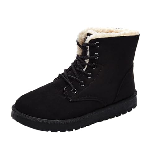 Ipetboom Warme Damen Winterstiefel Kurzschaft mit Schnürung Baumwollfutter Rutschfeste Profilsohle Bequeme Outdoor Schneestiefel für Kalte Tage Flach und Strapazierfähig Schwarz von Ipetboom
