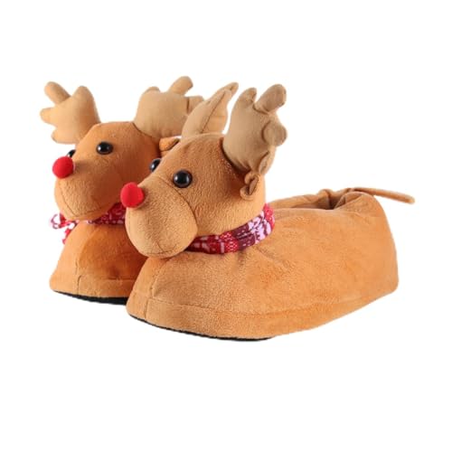 Ipetboom Warme Plüsch Hausschuhe mit Niedlichem Hirschmotiv Rutschfeste Sohle Atmungsaktiv und Leicht Unisex Winter Wohnpantoffeln für Damen und Herren zu Weihnachten von Ipetboom