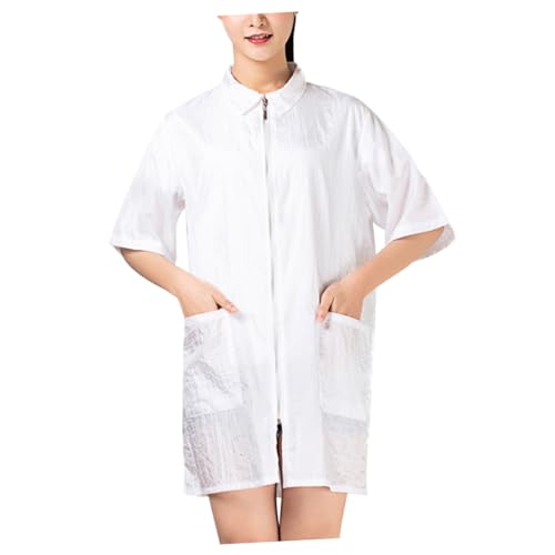 Ipetboom Wasserdichte Atmungsaktive Friseur Uniform mit Großer Tasche Schnell Trocknend Maschinenwaschbar Beauty Salon Arbeitskittel für Damen in Weiß für Haarfärben und Styling von Ipetboom