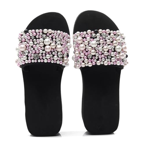 Ipetboom Wedgesandalen Damen Keilabsatz Sommer Strand Pantoletten Rutschfest Simulierte Perlen Komfortable Sandalen für Innen und Außen Rosa von Ipetboom